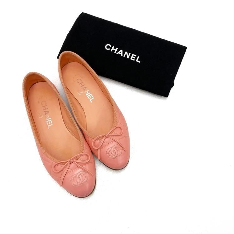 CHANEL シャネル バレリーナ フラット パンプス コーラル ピンク 35.5