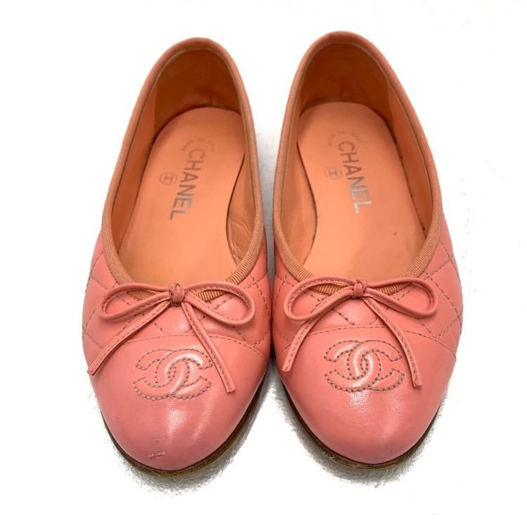 CHANEL シャネル バレリーナ フラット パンプス コーラル ピンク 35.5