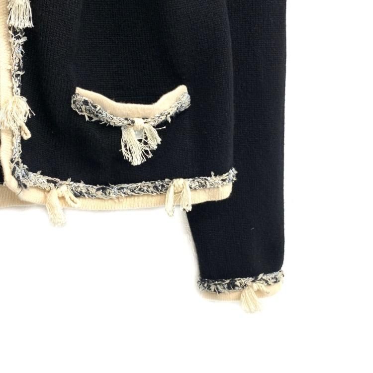 CHANEL シャネル カシミヤカーディガン フリンジリボン ブラック 42 CHANEL シャネル カシミヤカーディガン フリンジリボン ブラック 42