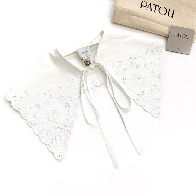 PATOU パトゥ Embroidered poplin collar 刺繍入りポプリンカラー 付襟ティペット ホワイト AC0100017001W