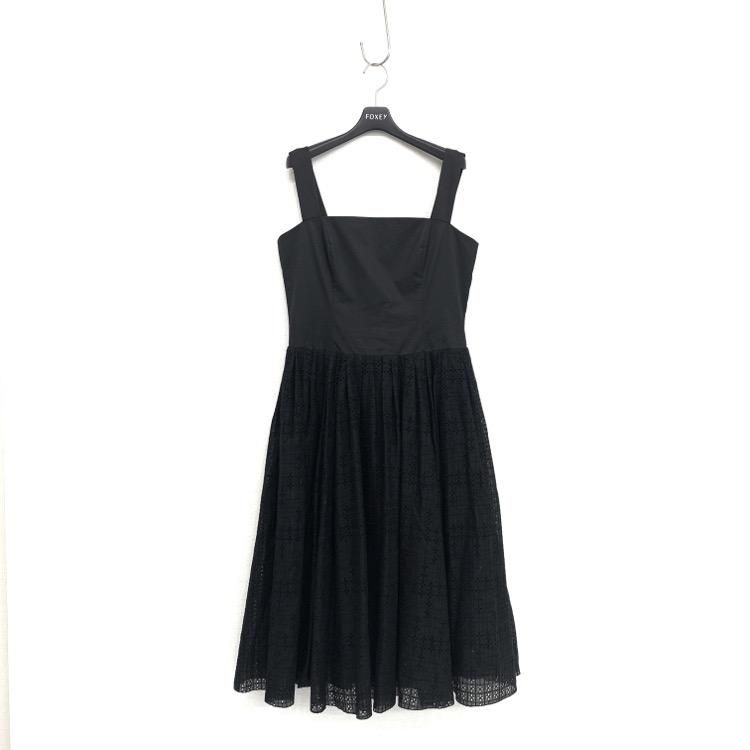 FOXEYBOUTIQUE カットワークレースワンピース ブラック 38 FOXEY フォクシー レイヤードドレス カットワークレース
