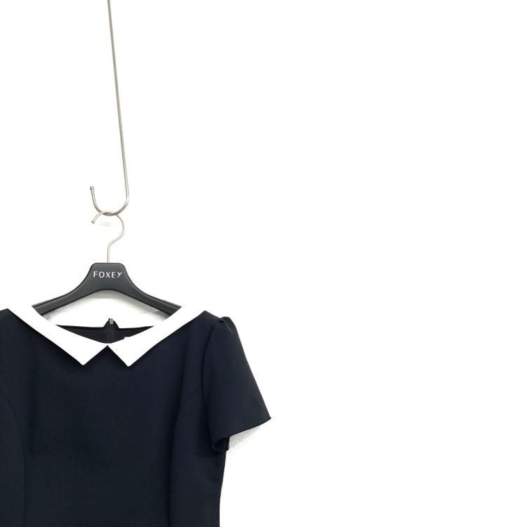 FOXEY NEWYORK フォクシー 白襟付ドレス ワンピース ネイビー 40