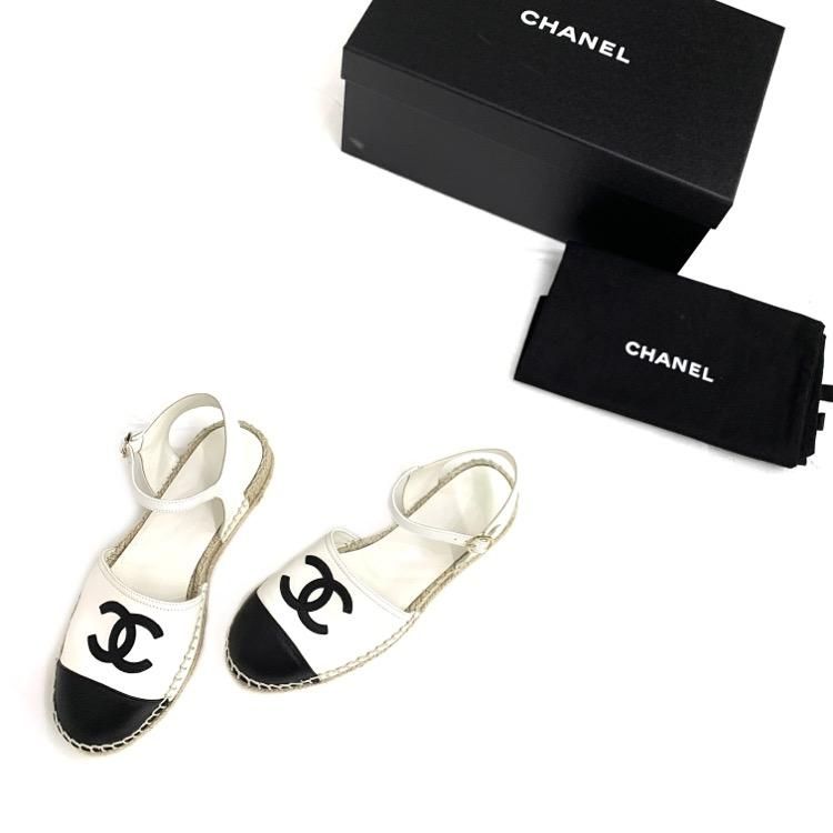 CHANEL シャネル エスパドリーユ サンダル ブラック×ホワイト 36 ...