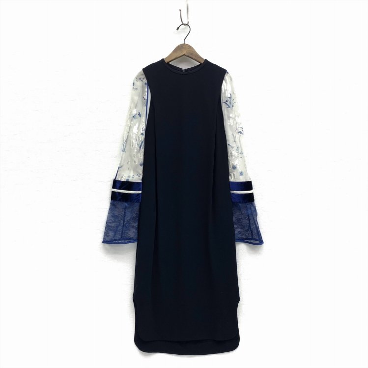 mame】Silk Lame Print Sleeves Dress-