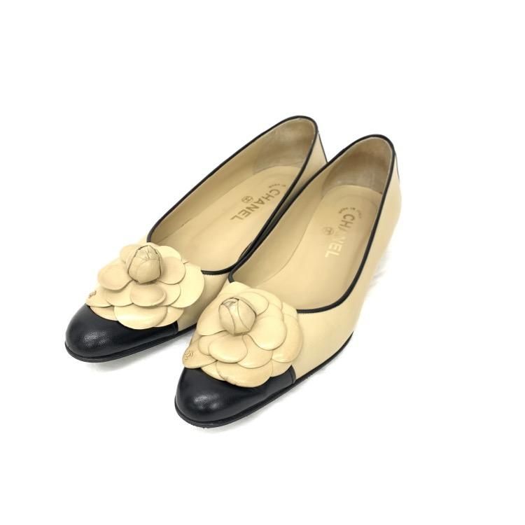 CHANEL シャネル カメリア フラットシューズ パンプス ベージュ 38