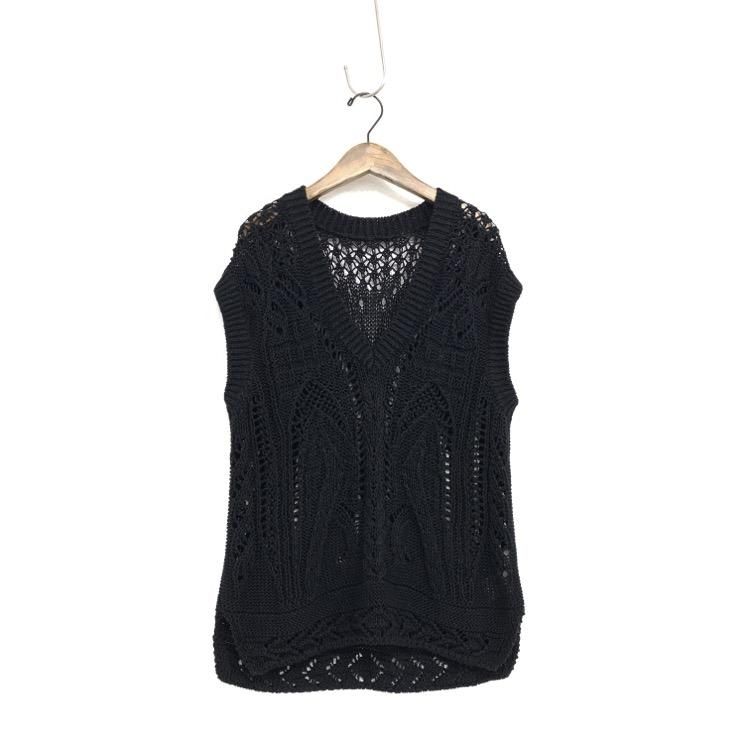 Mame Kurogouchi ޥ᥯ Curtain Lace Pattern Knitted V Neck Vest ˥åȥ٥ 2 MM21SS-KN006