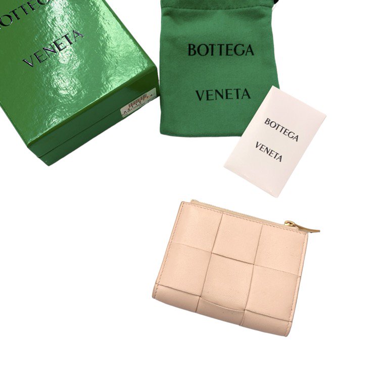 BOTTEGA VENETA ボッテガヴェネタ スモール カセット 二つ折りファスナーウォレット 財布 ベージュ