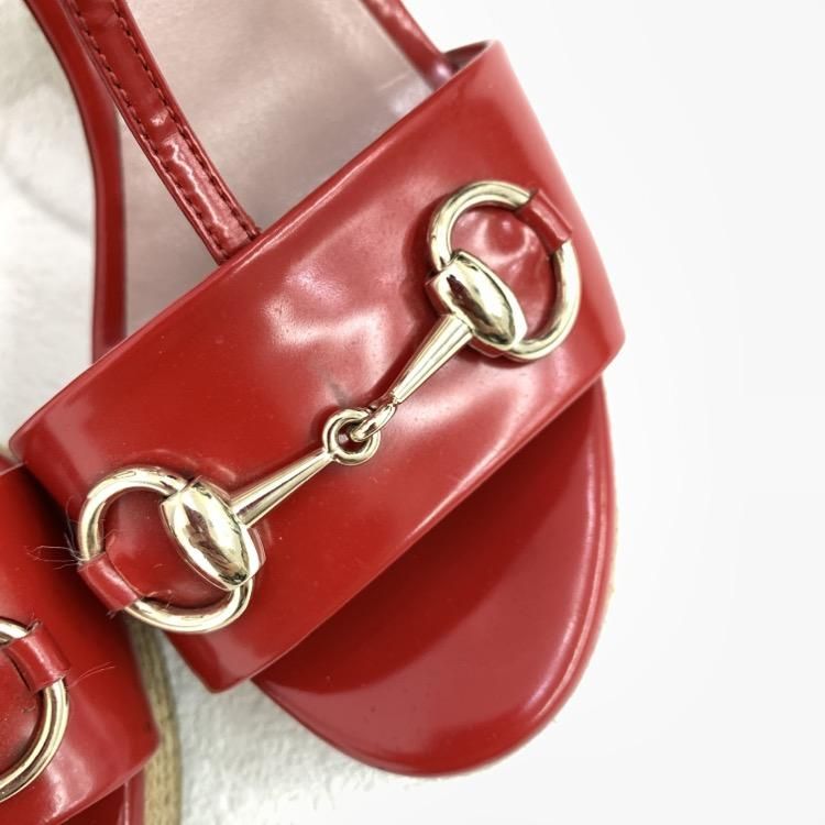 GUCCI グッチ ホースビット ジュートウェッジ サンダル レッド