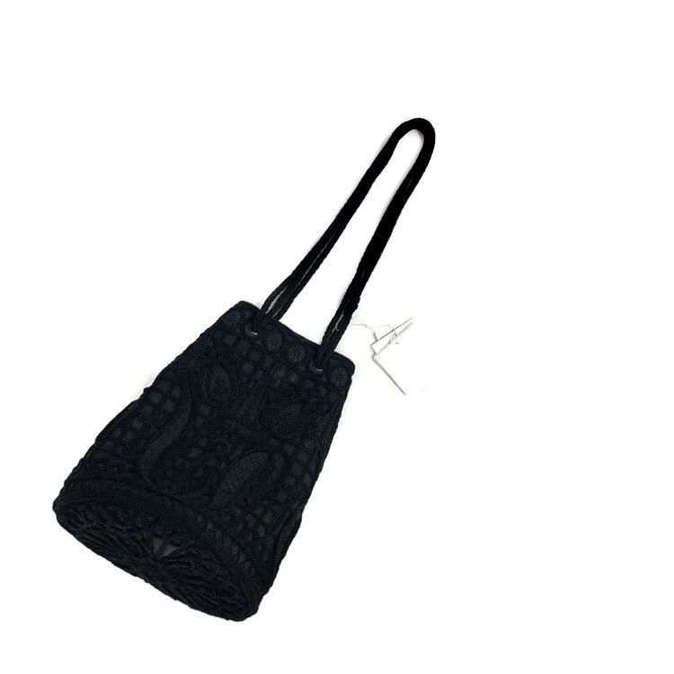 Cord Embroidery Bucket Bag - black