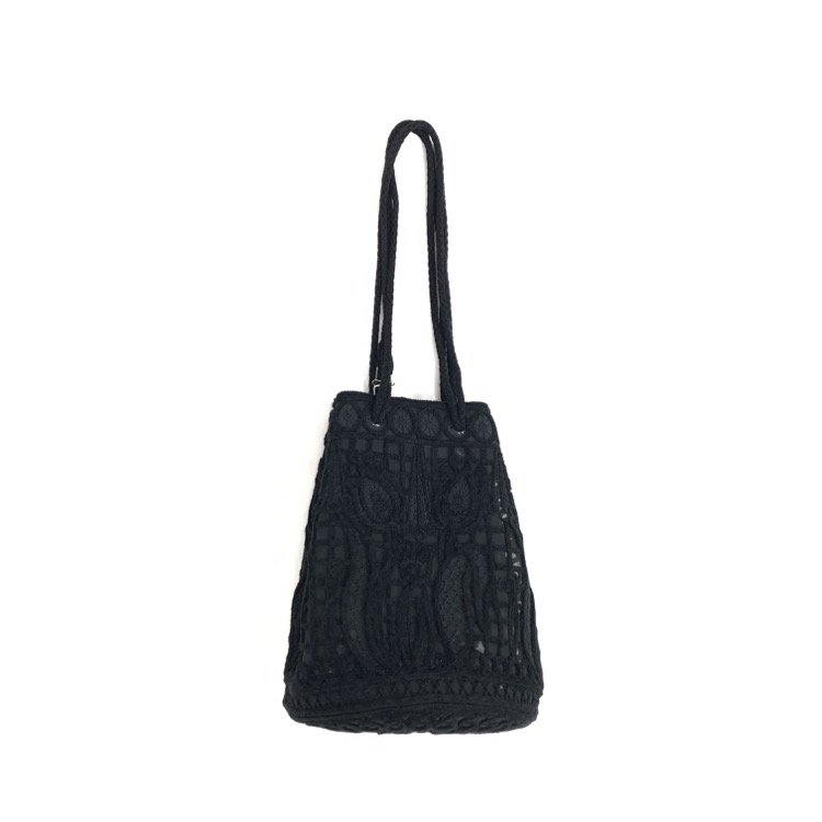 Cord Embroidery Bucket Bag - black