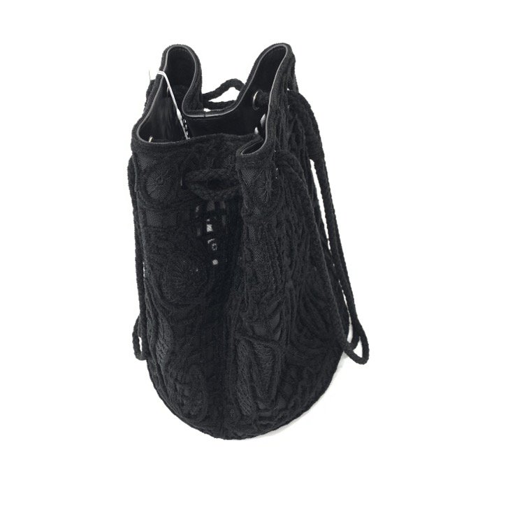 Cord Embroidery Bucket Bag - black