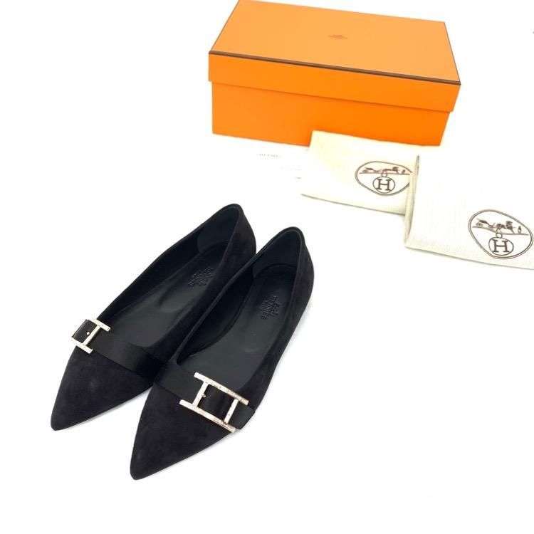 HERMES エルメス スエード パンプス アピバックル ブラック 35 HERMES エルメス スエード パンプス アピバックル ブラック 35