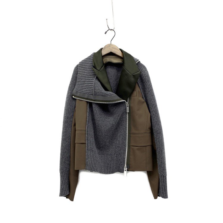sacai サカイ Suiting Knit Jacket スーチングニットジャケット ドッキングジャケット カーキ 2 22-06174