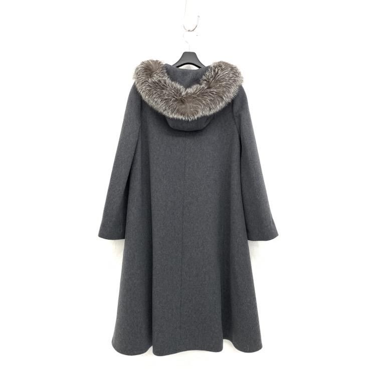 Rene ルネ フォックスファー付カシミヤフーディ コート グレー Rene ルネ フォックスファー付カシミヤフーディ コート グレー