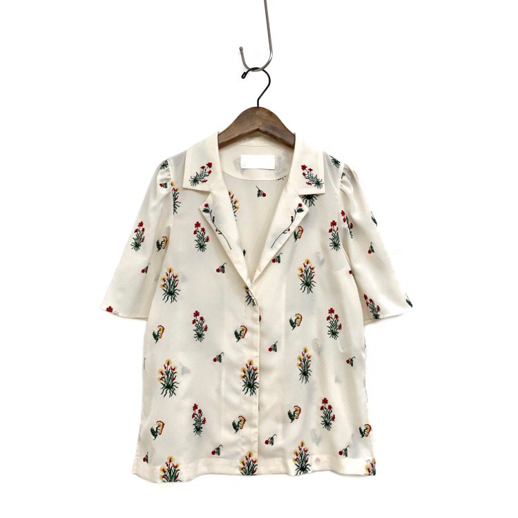 Mame Kurogouchi マメクロゴウチ Pedicel Embroidery Open‐Necked Shirt 刺繍開襟ブラウス MM18SS-SH045