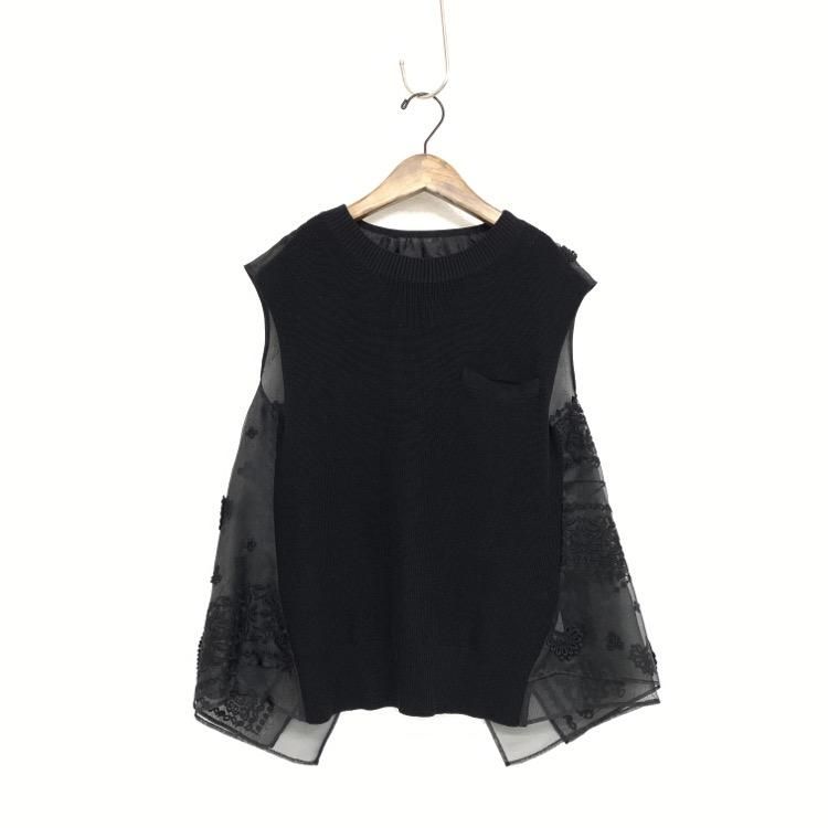 sacai サカイ Bandana Embroidery Knit Pullover バンダナ柄オーガンジードッキングニットトップ 23-06804 - 7YORKU ONLINE sacai サカイ Bandana Embroidery Knit Pullover バンダナ柄オーガンジードッキングニットトップ 23-06804 - 7YORKU ONLINE