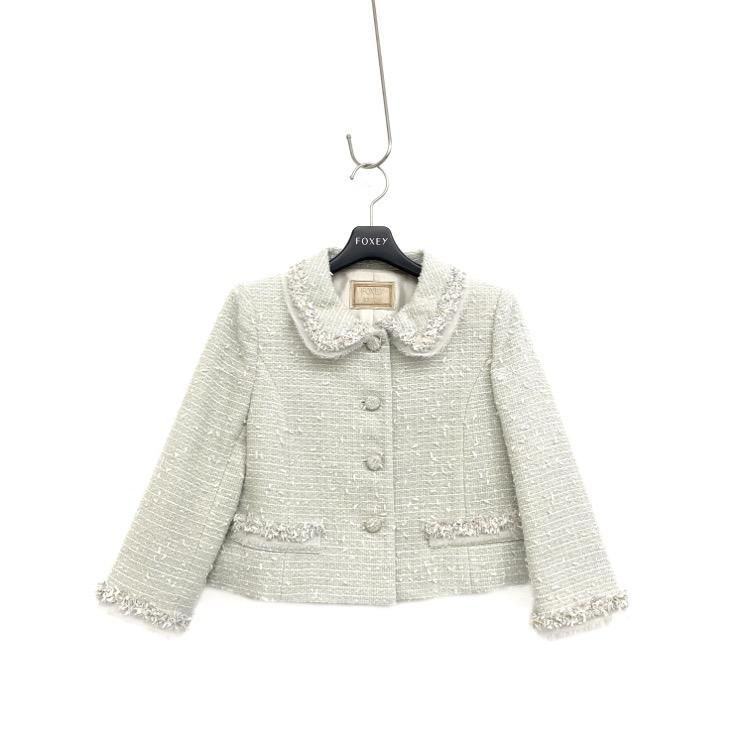 FOXEY フォクシー ツイード ジャケット ブルーオパール グリーン 38 FOXEY フォクシー ツイード ジャケット ブルーオパール グリーン 38