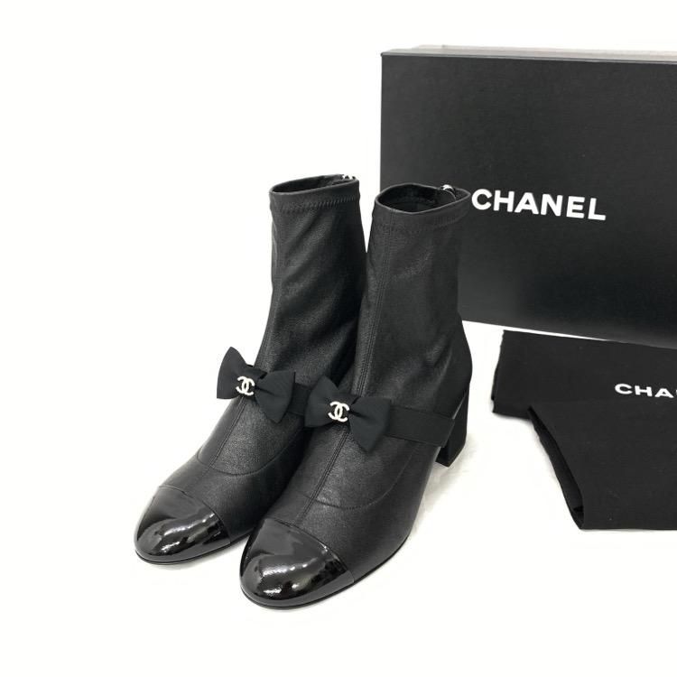 CHANEL シャネル リボンショート ブーツ ブラック 37.5 G40099Y56620