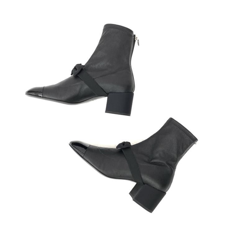 【CHANEL】シャネル リボン ショート ブーツ CHANEL シャネル リボンショート ブーツ ブラック 37.5
