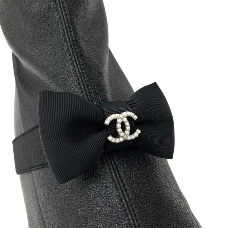 【CHANEL】シャネル リボン ショート ブーツ CHANEL シャネル リボンショート ブーツ ブラック 37.5