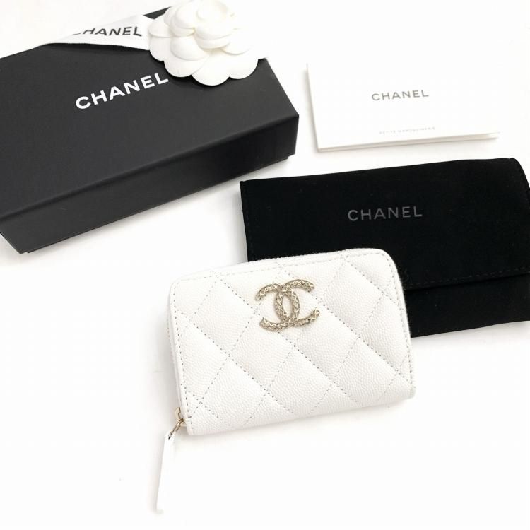 カラーホワイトシャネル CHANELジップコインパース コインケース キャビアスキン ホワイト