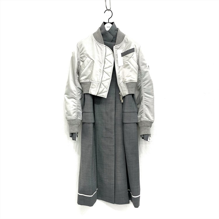 sacai サカイ Suiting Mix Coat MA-1 ドッキングコート グレー 1 21-05643