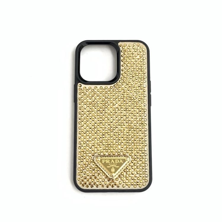 PRADA iPhone 13pro対応ケース クリスタル付き1ZH149 PRADA プラダ CRYSTAL iPhone 13Pro用 ケース ゴールド 1ZH149