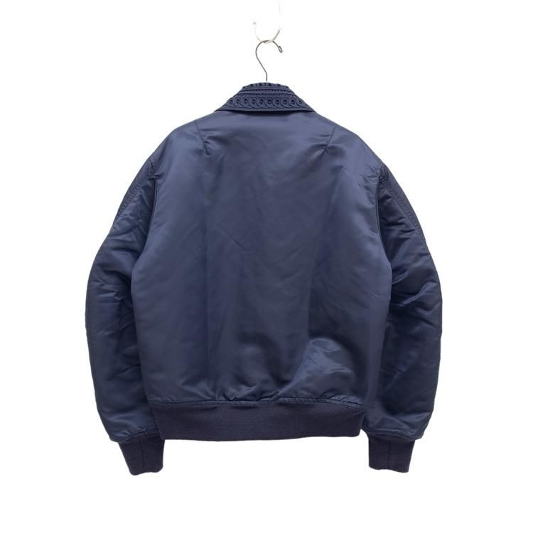 Cording Embroidery Collarless Flight Jacket - navy - Mame