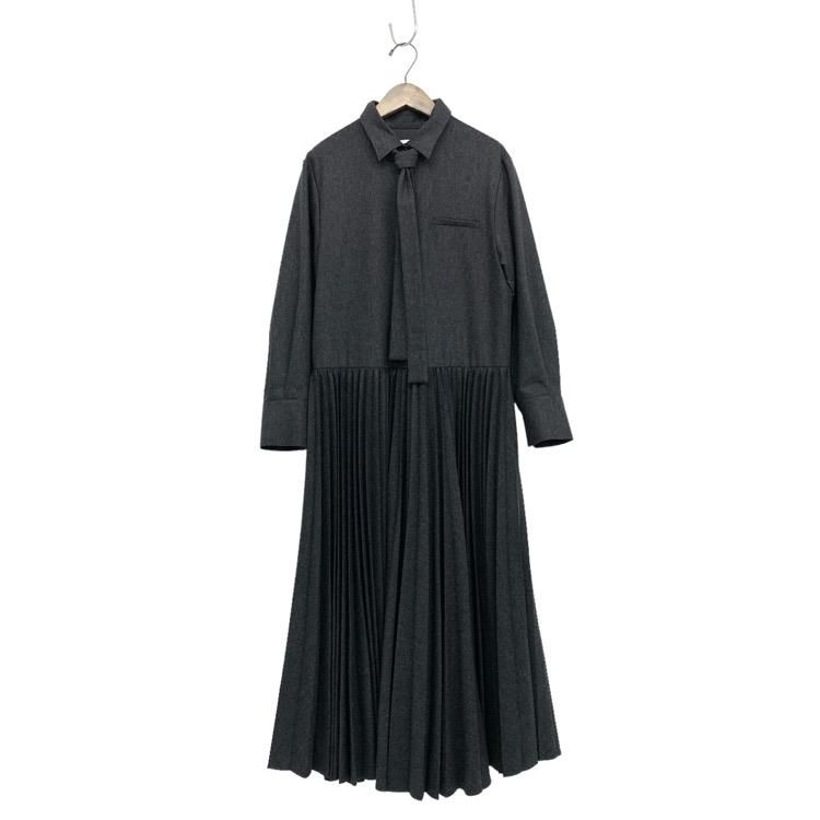 ebure エブール ボウタイシャツワンピース ウールカシミアポプリン ebure エブール ボウタイシャツワンピース ウールカシミアポプリン