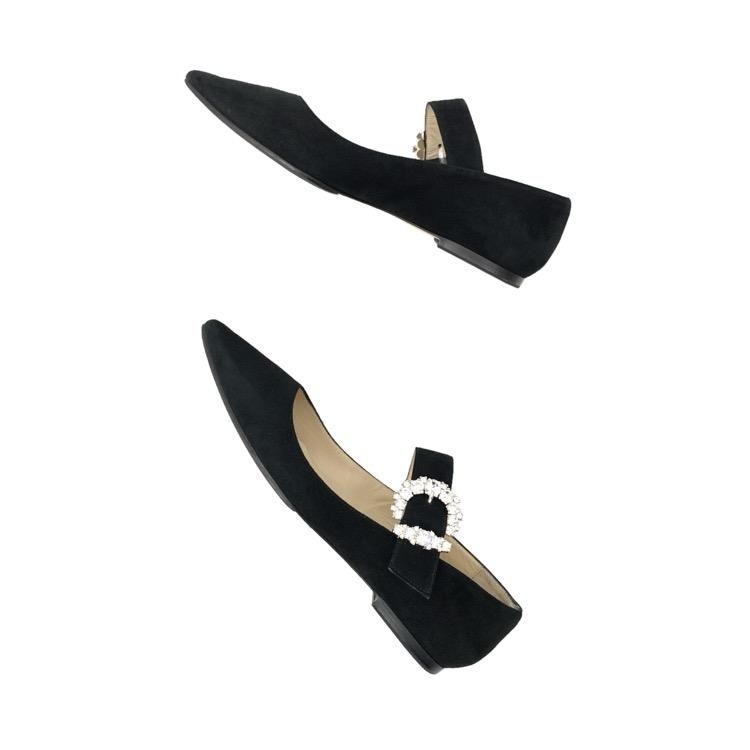 JIMMY CHOO 黒 ポインテッドトゥ フラットシューズ ビジュー付き JIMMY CHOO ジミーチュウ CHERI FLAT ポインテッドトゥ フラット