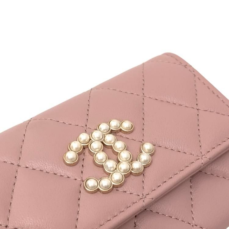 24P パールと美しいピンクに一目惚れ【CHANEL】カードケース CHANEL シャネル フラップカードケース ラムスキン パールCC 内