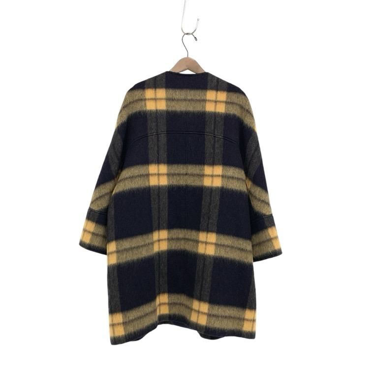 yori ヨリ シャギー チェック コート ウールモヘヤ ネイビー yori ヨリ シャギー チェック コート ウールモヘヤ ネイビー