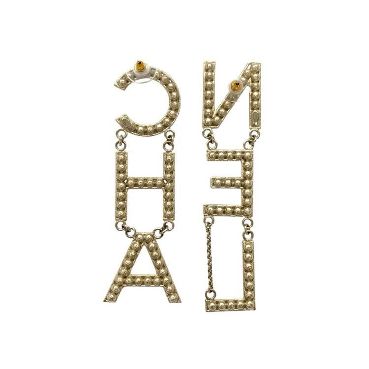 CHANEL シャネル ロゴモチーフピアス ラインストーン ゴールド CHANEL シャネル ロゴモチーフピアス ラインストーン ゴールド