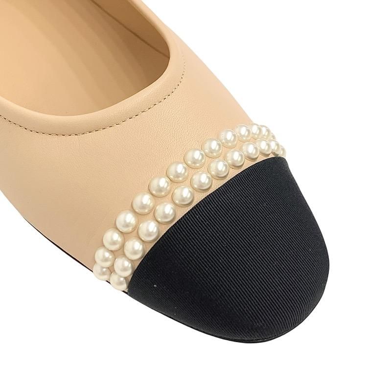 【ヒールにパール♡】CHANEL CCロゴフラット CHANEL シャネル パール付き パンプス フラット グログラントゥ