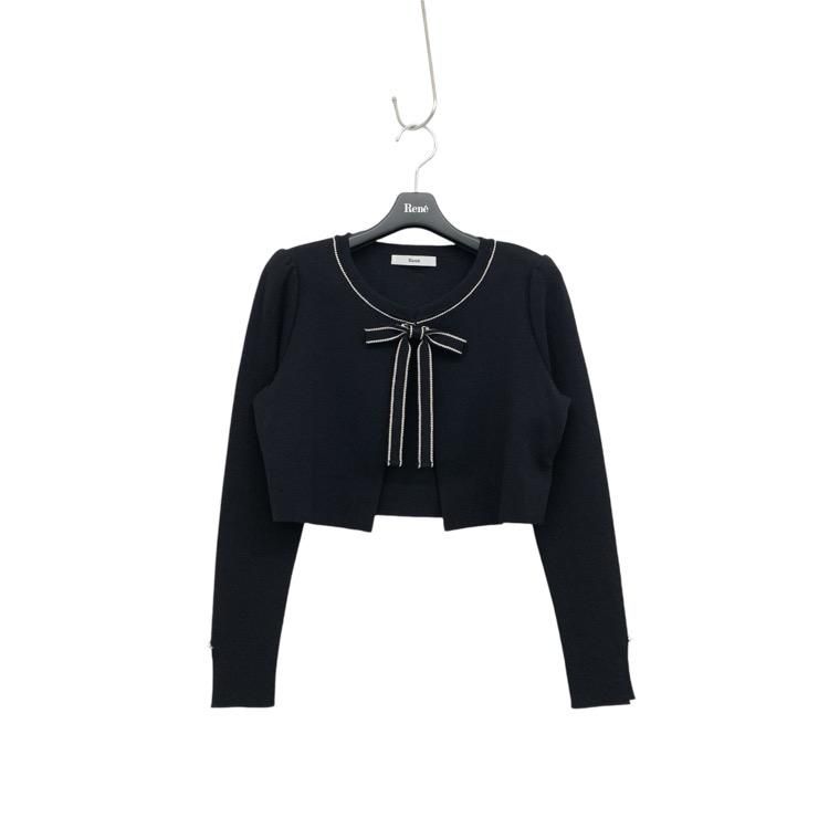 【美品】René ルネ カーディガン ボレロ リボン Mサイズ 36 Rene✨バックリボンカーディガン36 (Rene ルネ♪お袖リボンの