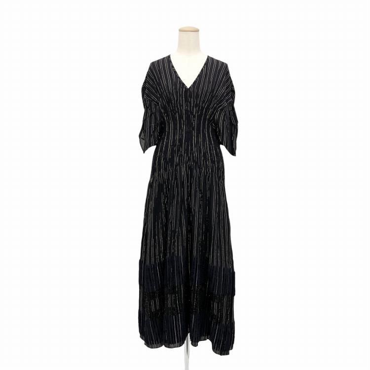 Mame Kurogouchi ޥ᥯ Shimmering Striped Shirring Dress ԡ ֥å 1 MM20FW-DR020