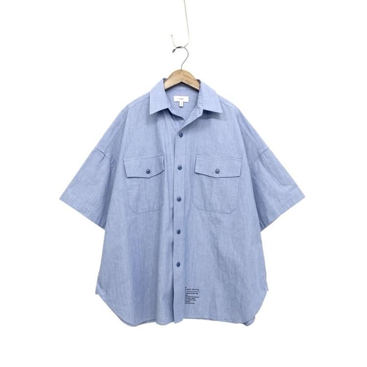HYKE ϥ CHAMBRAY SHORT-SLV MILITARY SHIRT ֥졼 ߥ꥿꡼  ֥롼 1 201-15106