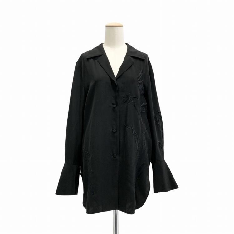 Mame Kurogouchi ޥ᥯ Silk Cupra Floral Embroidery Open Collar Shirt ֥饦 MM23PF-SH702