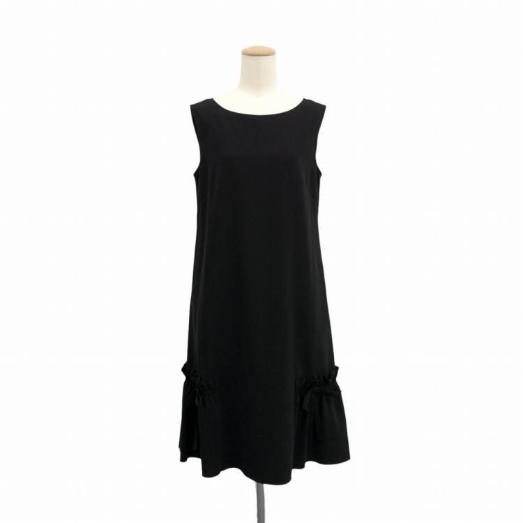Rene basic ルネ ワンピース Rene basic ルネ ワンピース 裾切替 リボン ブラック 34 5916220