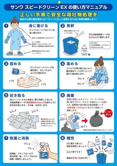 嘔吐物処理キット 8点セット サンワスピードクリーンEX - 安心・安全を