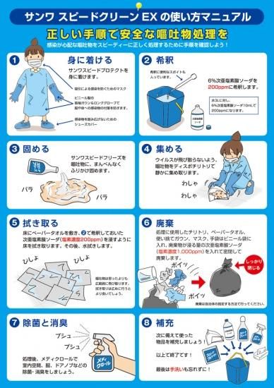 嘔吐物処理キット 8点セット サンワスピードクリーンex ご注文後10日ほどお時間いただきます 安心 安全をお守りする防災防犯アイテムの通販 Lifezack ライフザック