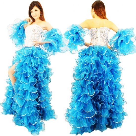【社交ダンス衣装】ターコイズブルー×豪華装飾×シースルー ドレス ワンピース