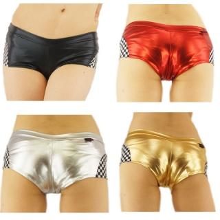 チェッカーデザインレースクイーンスタイルのメタリックショートパンツ