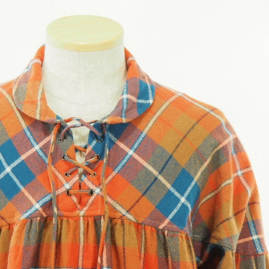 AiE エーアイイー - String Smock - Plaid Flannel - Orange/Blue