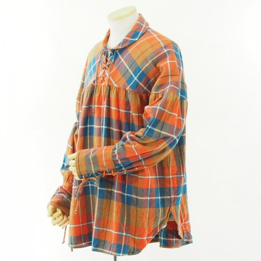 AiE エーアイイー - String Smock - Plaid Flannel - Orange/Blue