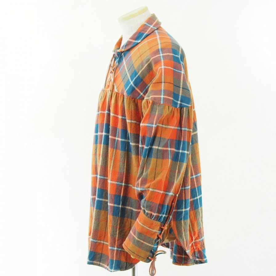 AiE エーアイイー - String Smock - Plaid Flannel - Orange/Blue