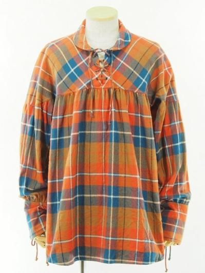 AiE エーアイイー - String Smock - Plaid Flannel - Orange/Blue