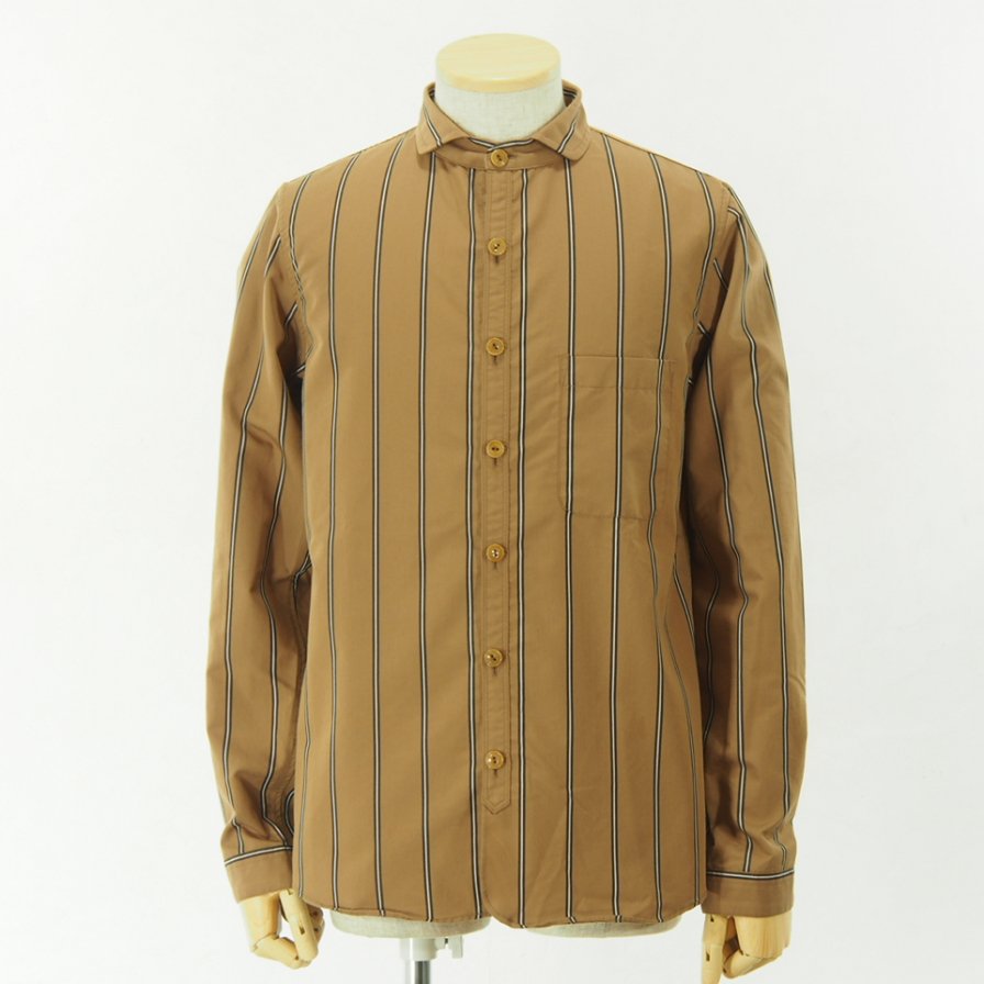 gorouta - Short Round Coller Shirt - Brown Stripe