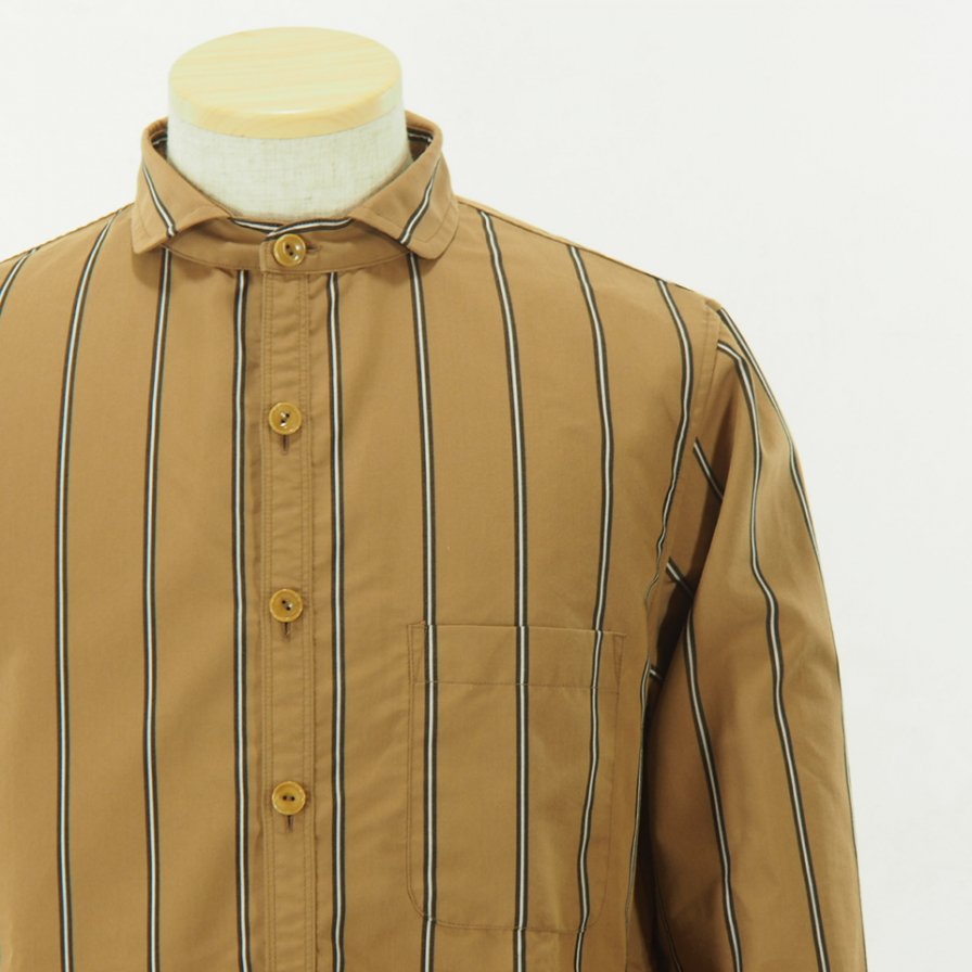 gorouta - Short Round Coller Shirt - Brown Stripe