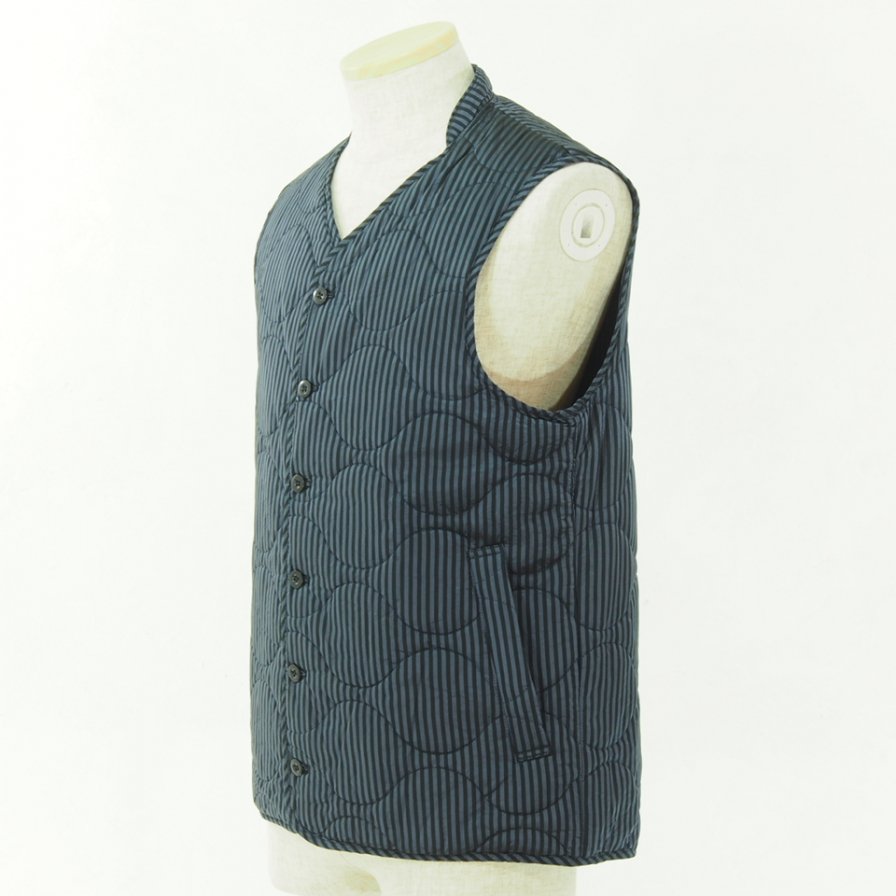 ts(s) ƥ - Quilted Liner Vest - Block Stripe Cupra Cloth - Navy